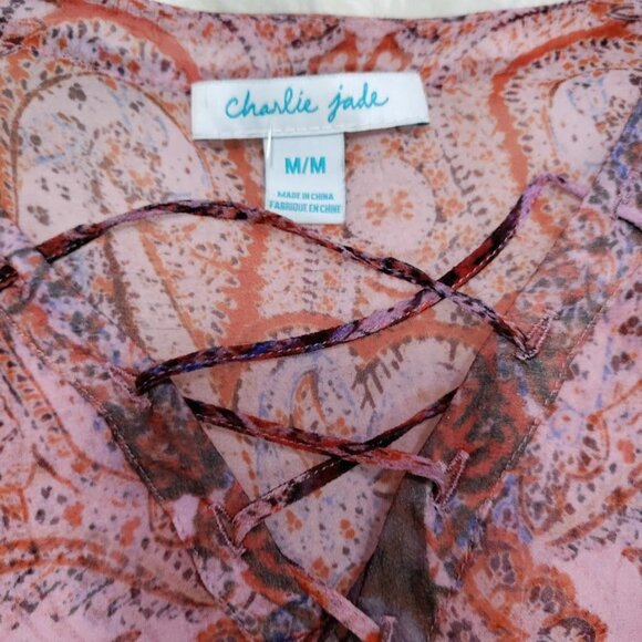 Charlie Jade Silk Womens Paisley Print Boho Tunic Dress M Pink & Red - Picture 4 of 9